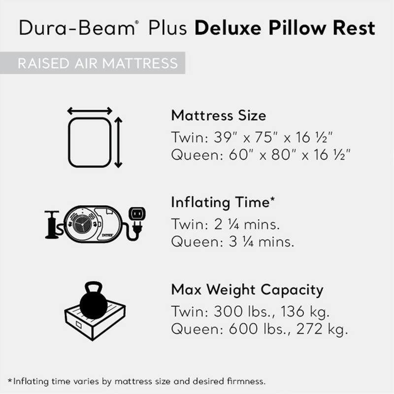 Intex Dura Beam Deluxe Pillow Bed with Built In Pump, Twin