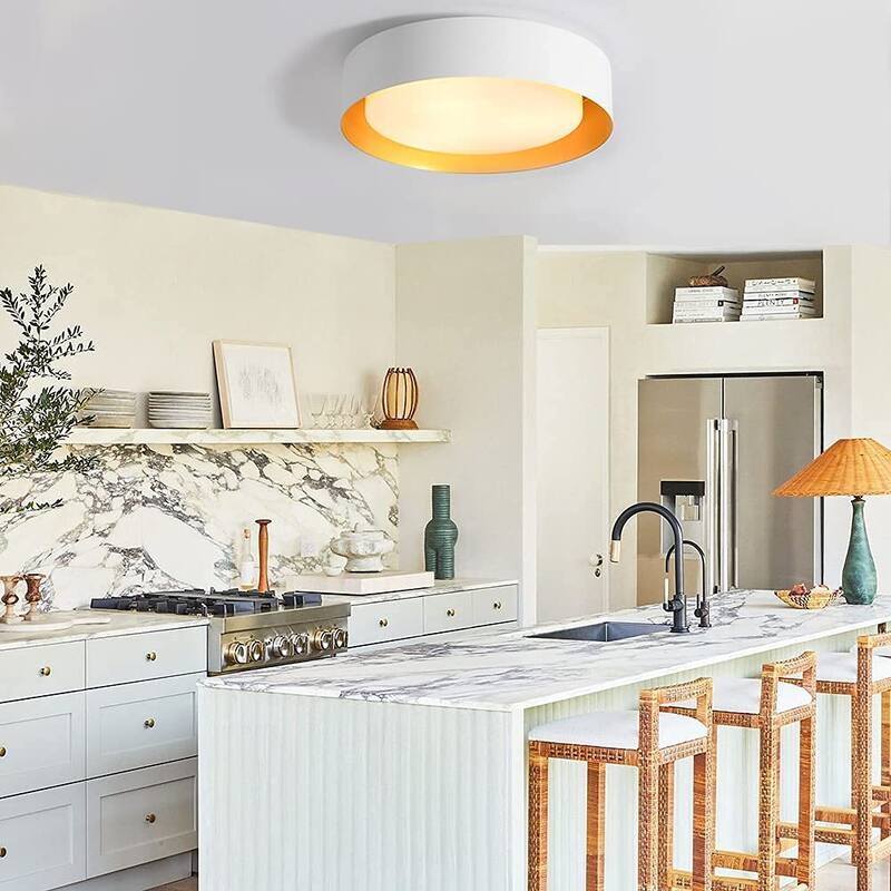 Modern Minimalist 2/3/5-Lights Metal Shaded Drum Flush Mount Ceiling Light - 3-Light 16.5 inch - White