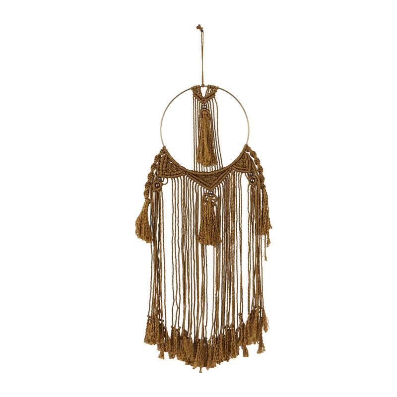 Fabric Macrame Handmade Intricately Weaved Wall Decor with Beaded Fringe Tassels - Brown - Roche River Decor