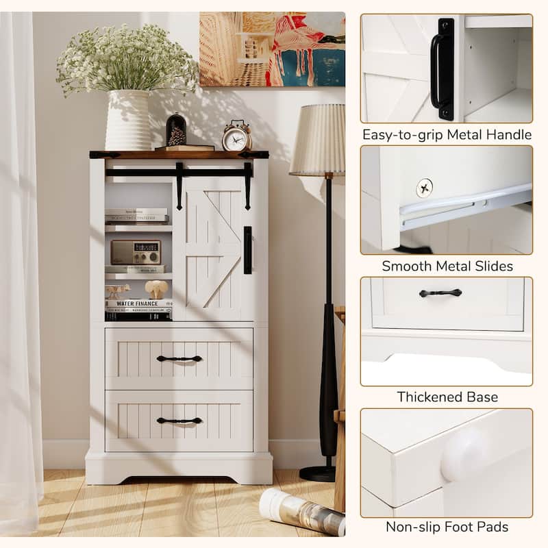 Gymax Farmhouse Bathroom Floor Cabinet w/Sliding Door Adjustable