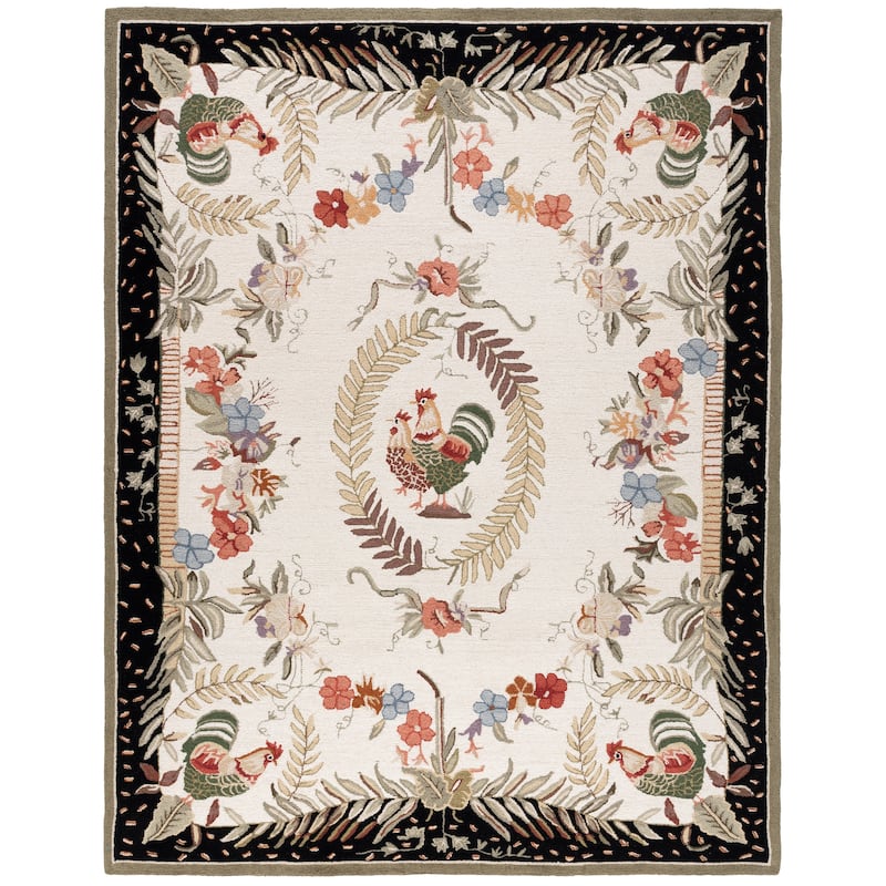 SAFAVIEH Handmade Chelsea Asmaa French Country Rooster Wool Rug - 8' x 10' - Creme/Black