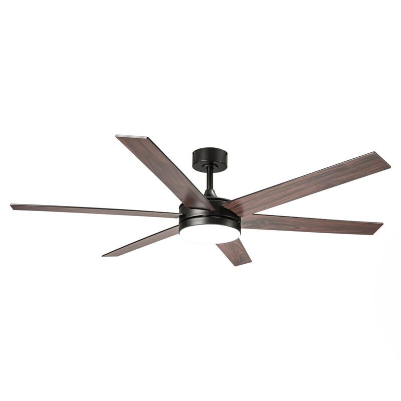 60-inch Modern Black Wood Integrated LED Indoor Smart Ceiling Fan with Light and APP