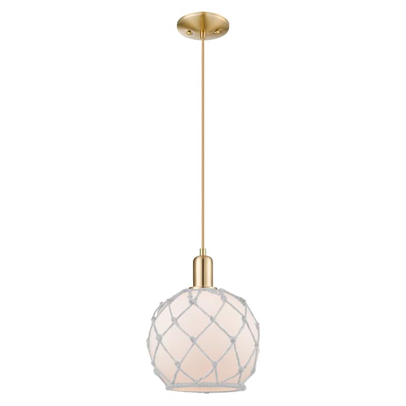 Innovations Lighting Endless Possibilities Arcadia - Farmhouse Rope - 1 Light 8" Cord Hung Mini Pendant - White Glass with White Rope/Champagne Bronze