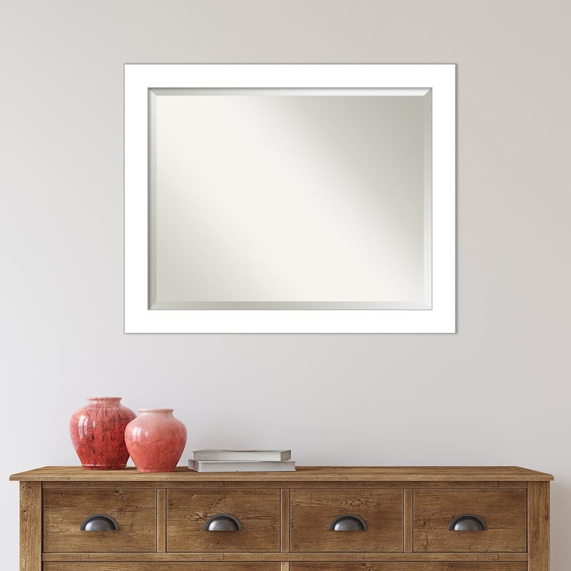 Beveled Bathroom Wall Mirror - Wedge White Frame - Wedge White