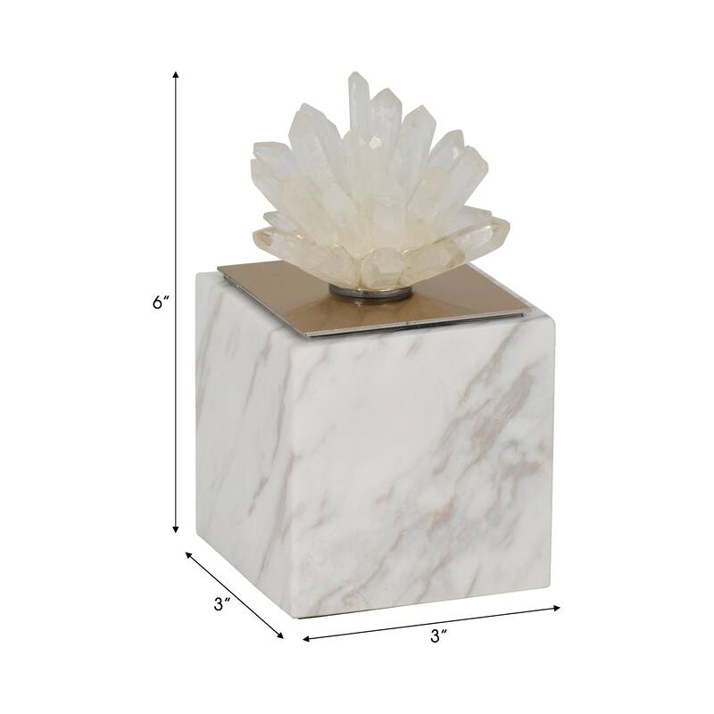 Sagebrook Home 6" Julia Tall Crystal And Marble Block, 6"H - 3" x 3" x 6"