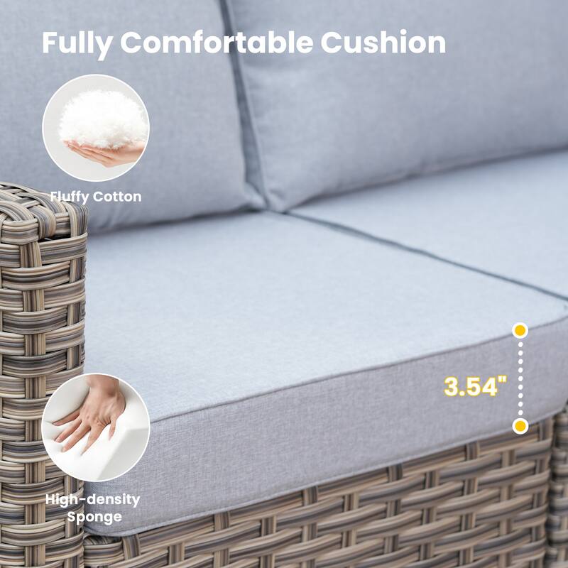 HOOOWOOO 11-piece Outdoor Patio Sofa Wicker Furniture Swivel Chair Set with 54" Fire Pit Table