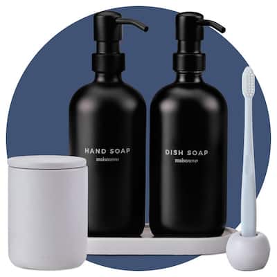 Cement Bathroom Toothbrush Holder Set - 3 x 3 x 3.8