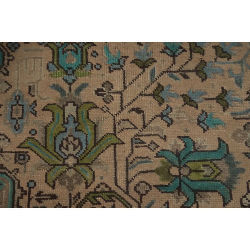 Hand Knotted Oriental 100% Wool Carpet Traditional Floral Beige & Ivories Tabriz Area Rug - 11' 2'' X 8' 0''