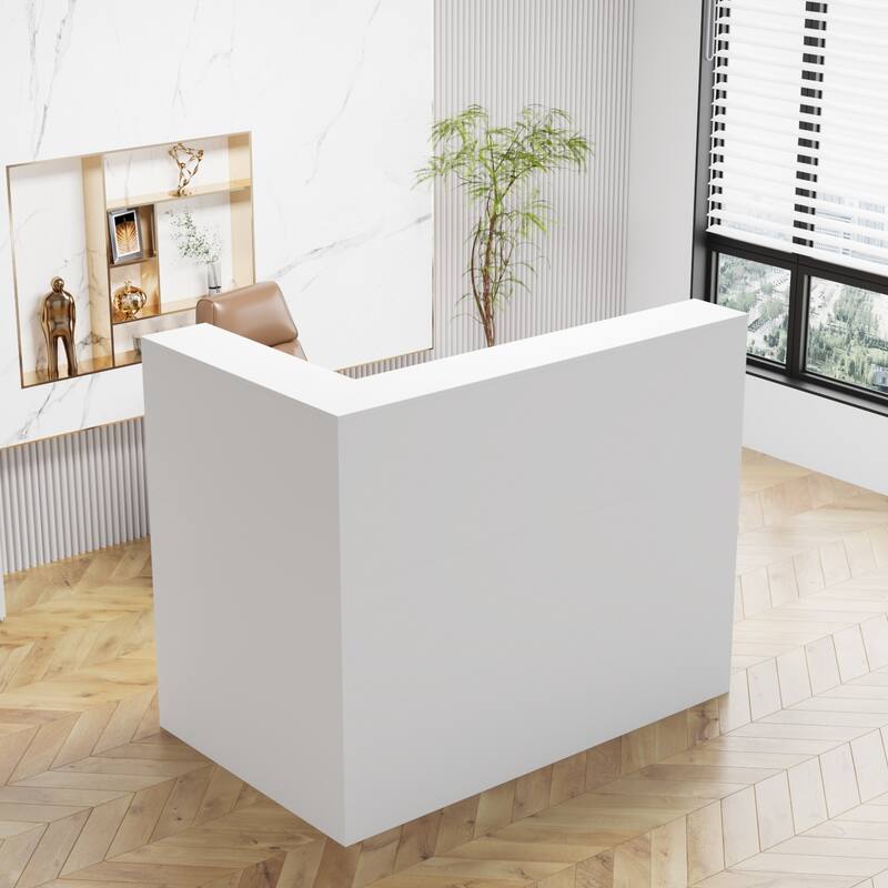 Working Reception Desk L Shaped Front Counter Reception Table Counter - White