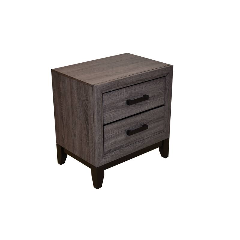 Contemporary Gray Finish Two-Drawer Wooden Nightstand
