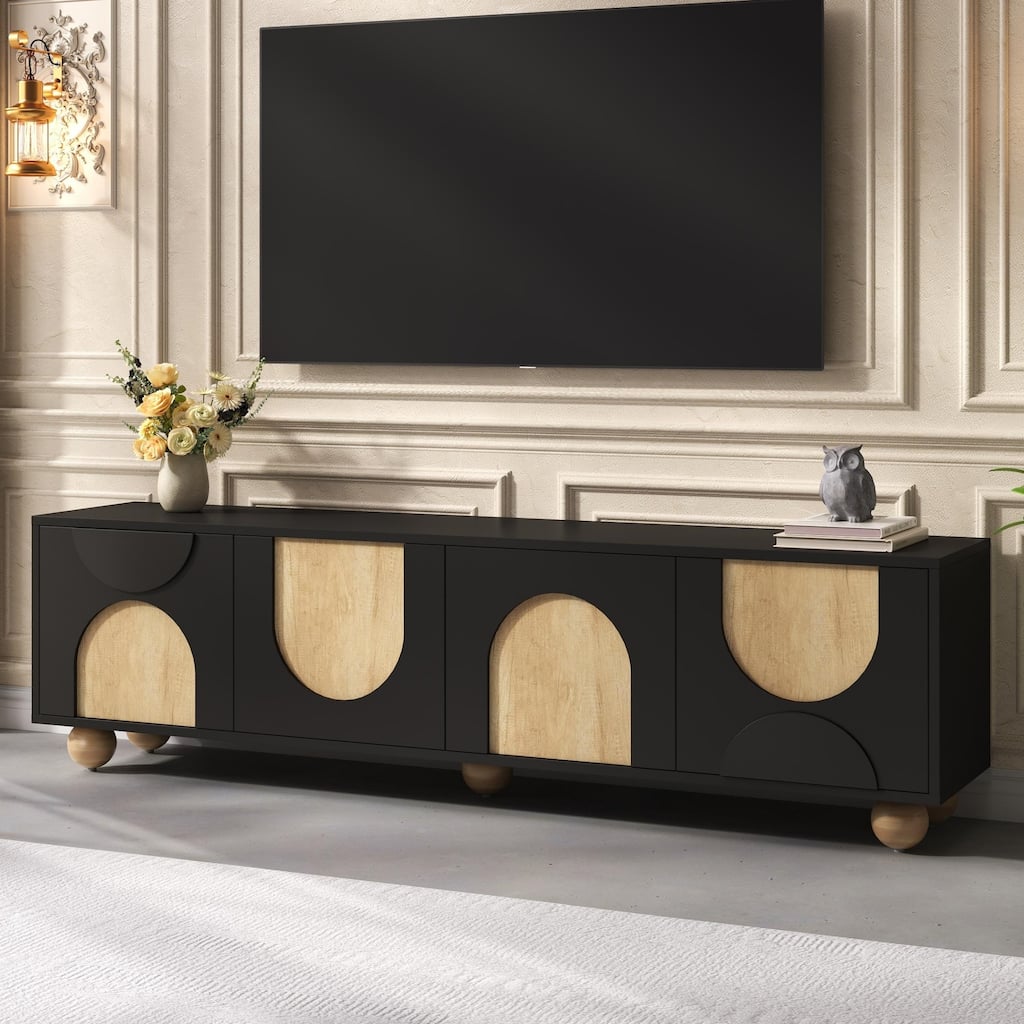 Farmhouse TV Stand with Cable Holes for TVs up to 75", Cream Style Media Console with Rebound Device
