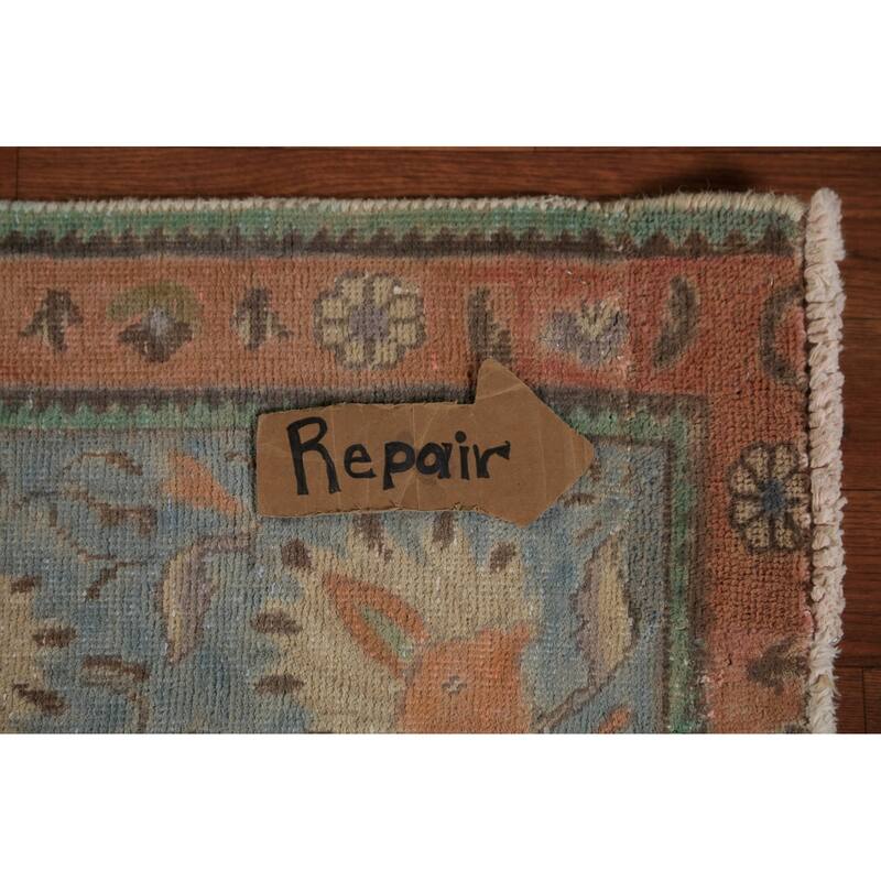 Distressed Tabriz Persian Area Rug Floral Hand-Knotted Wool Carpet - 9'4"x 12'4"
