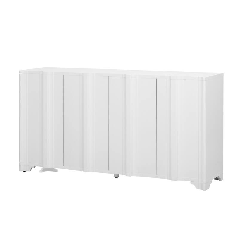 4-Door Sideboard Adorned with Intricate Linear Accents - White