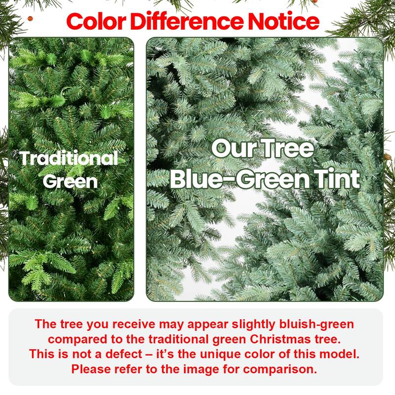 9FT Blue-Green Tint PE/PVC Christmas Tree - 3268 Tips, Hinged Branch Design, Full Natural Look, Stable Metal Stand
