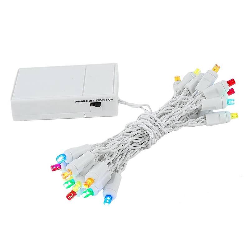 20 Light LED Battery Christmas Mini Light Set, White Wire, 8' Long