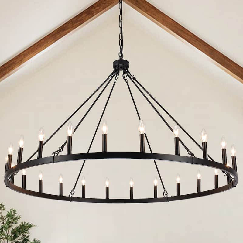 24-Light 51.97-inch Dimmable Round Wagon Wheel Chandelier for Dining Room