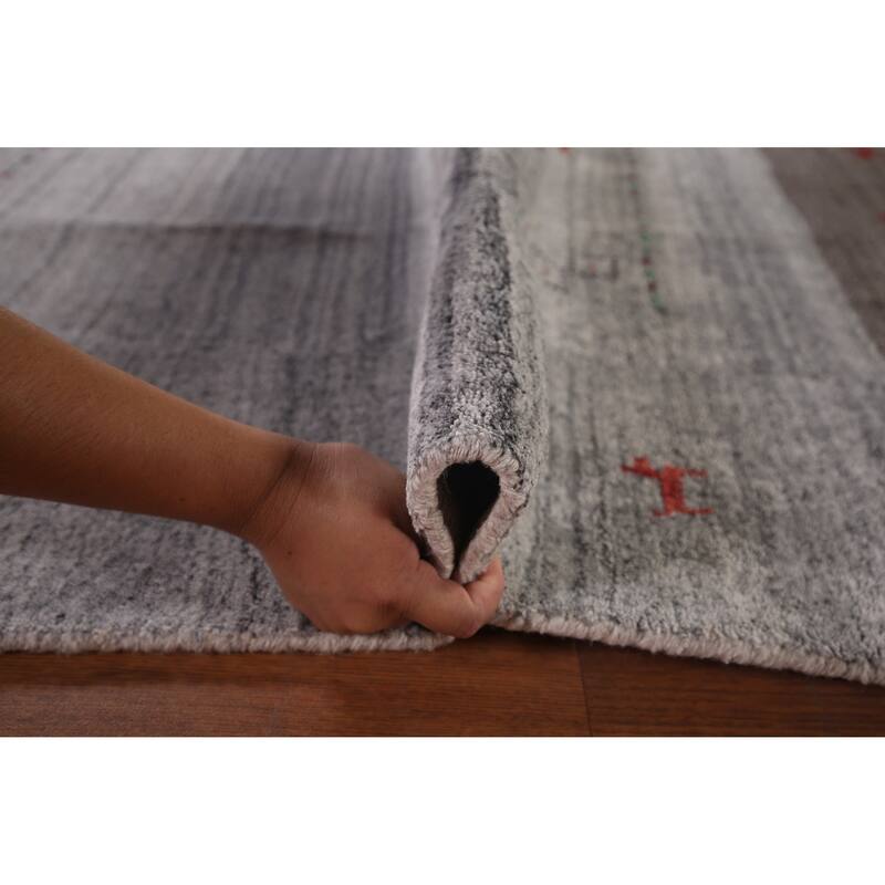 Gabbeh Indian Area Rug Hand-Knotted Tribal Beige Wool Carpet - 6'8"x 8'1"