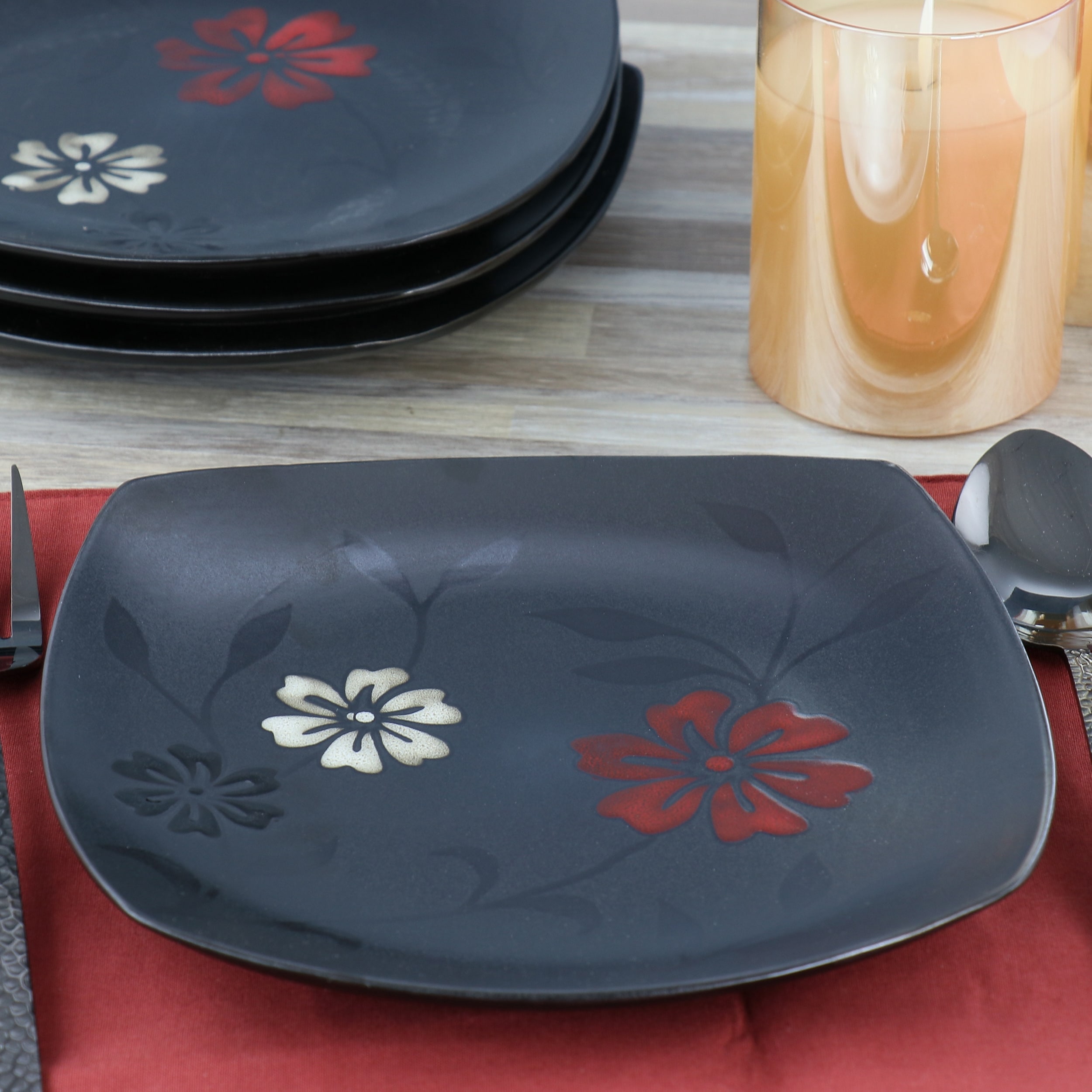 Hometrends Evening Blossom 4 Piece 8 Inch Square Stoneware Salad