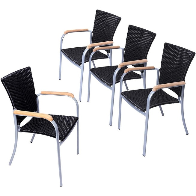 Lawn Dining Chair Set of 4 PE Wicker Patio Chairs Outdoor Furniture  Lightweight Sturdy Stackable Chair with Aluminum Frame - Bed Bath & Beyond  - 37928406