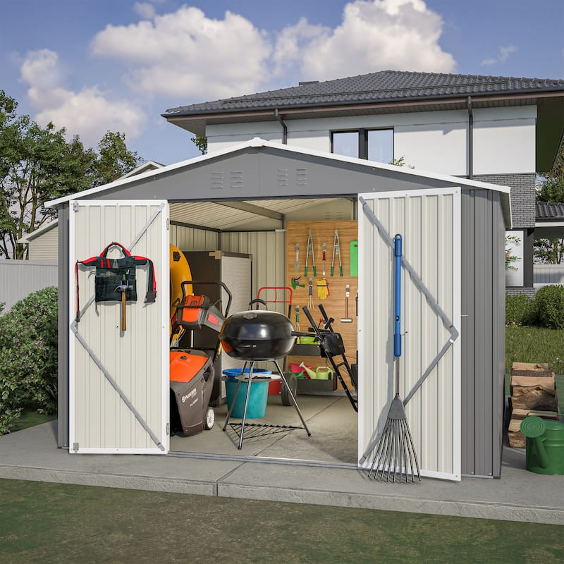 GDFStudio - Cassandra Large 10 x 10 FT Outdoor Metal Storage Shed with Lockable Doors