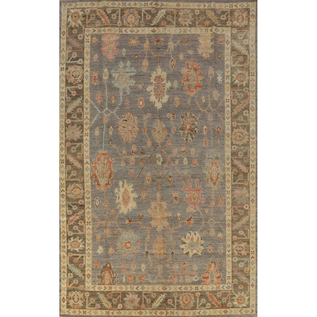 Hand Knotted Oriental 100% Wool Carpet Transitional All-Over Greys & Charcoal Oushak Area Rug - 9' 1'' X 6' 0''