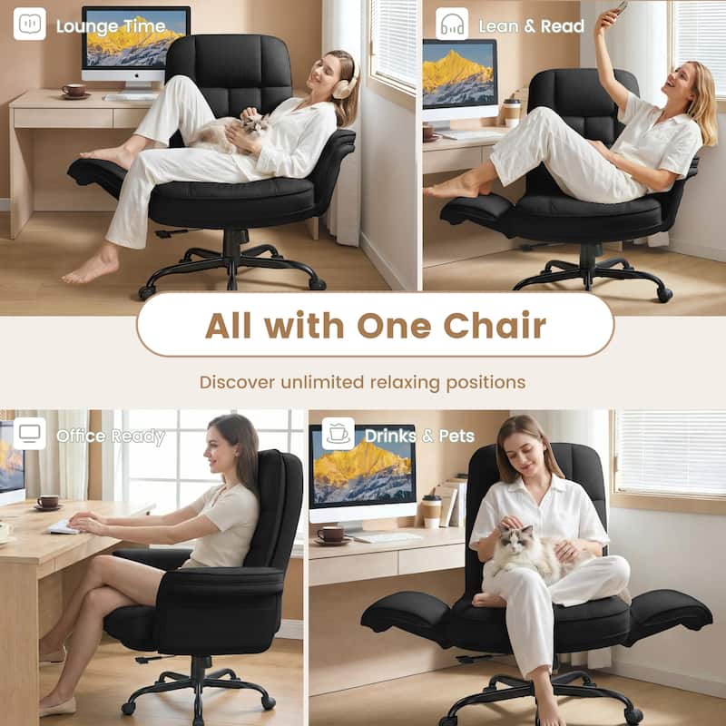 Bossin Cross Legged Office Chair with Adjustable Arms, 135° Reclining Velet Executive Criss Cross Chair with Wheels