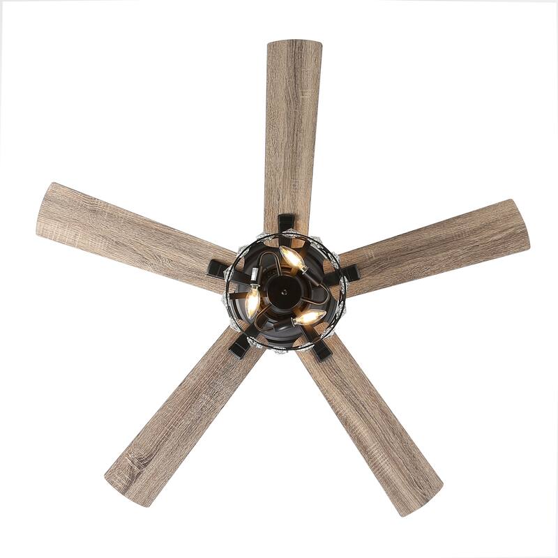 52" Black Industrial 5-Blade Ceiling Fan with Light Kit and Remote