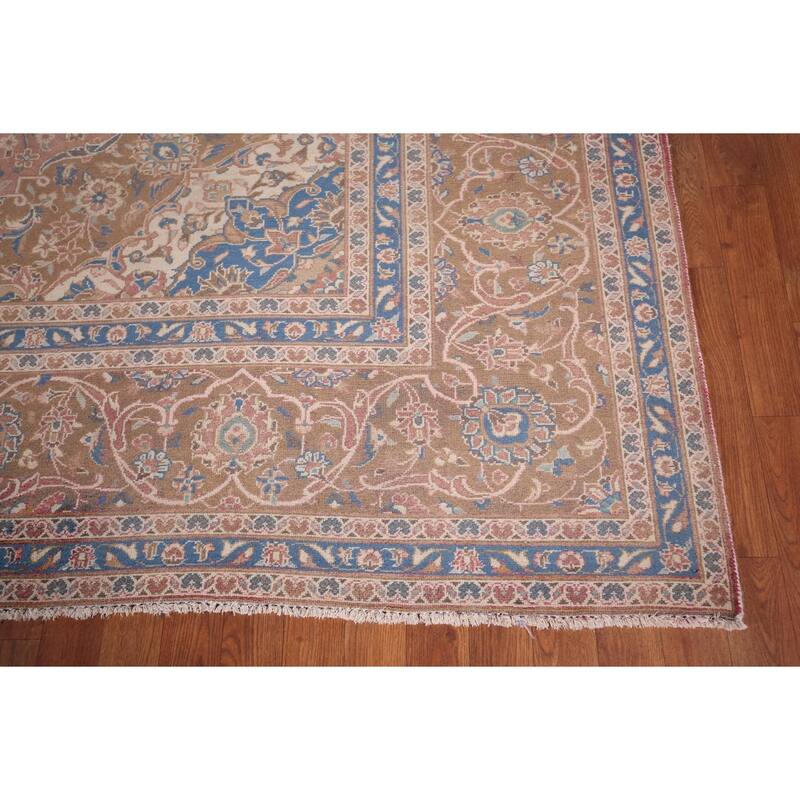 Pink Mashad Persian Vintage Area Rug Hand-Knotted Wool Carpet - 9'7"x 13'4"