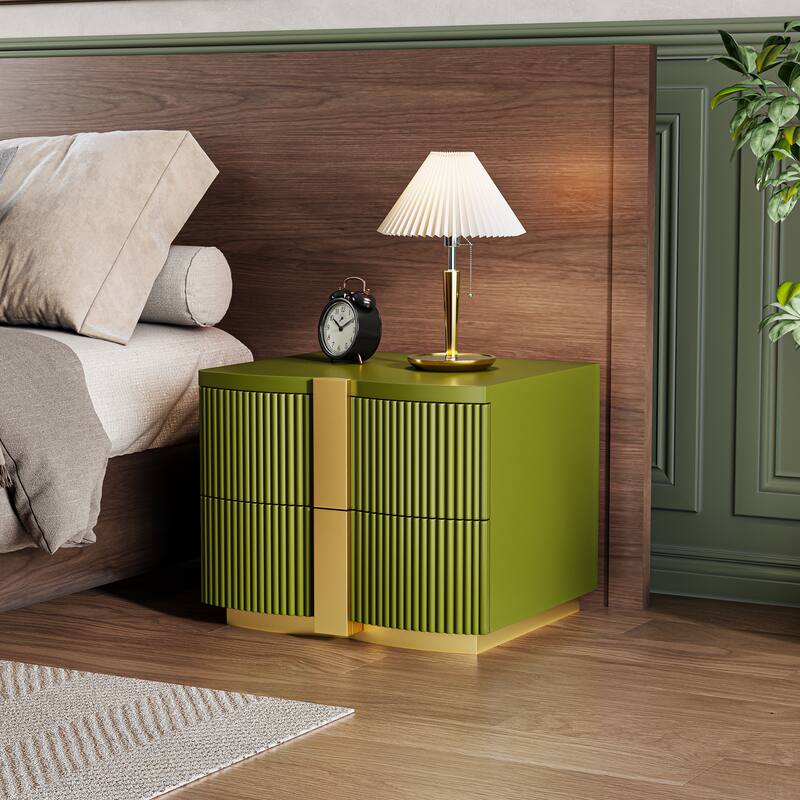 Christopher Knight Home - Lunera Modern Storage Nightstand with Fluted Design and Heavy Duty Base - Olive Green