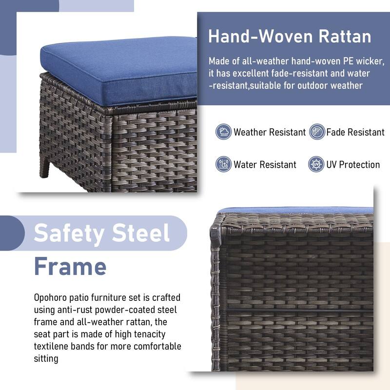 Outdoor 3-Piece Sofa with Ottomans Grey-Blue - Grey