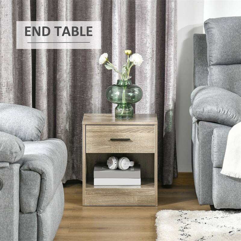 Modern Bedside Table with Storage Shelf and Drawer