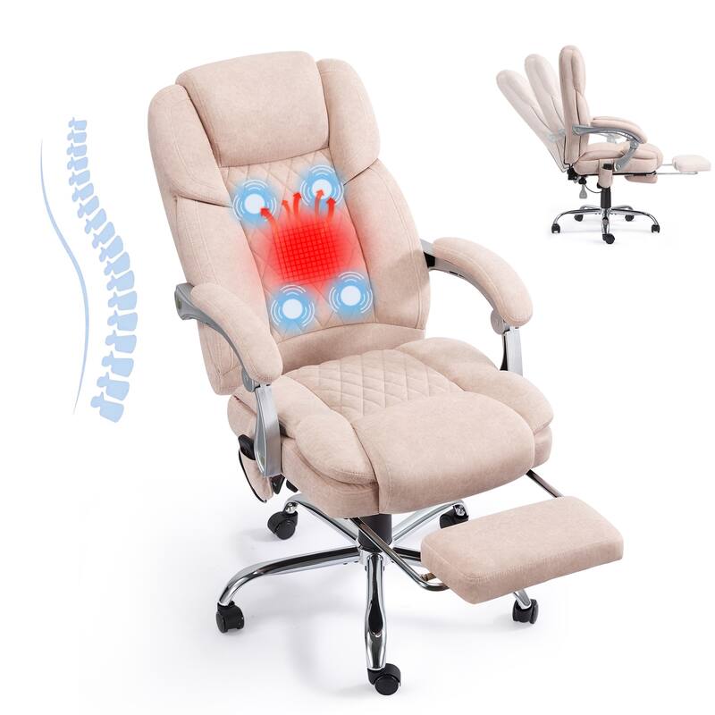 EROMMY Ergonomic Heated Massage Office Chair with Lumbar Support, Reclining Backrest, 2/4/6-Point Massage