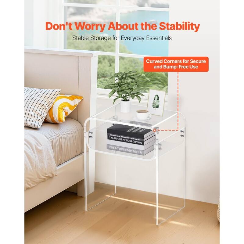 Clear Acrylic 2-Tier Side Table with Sturdy Shelves and Modern Design - 11.8 x 15.7 x 19.7 in /