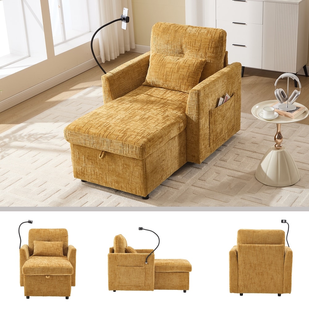 Multifunctional Lazy Person Sofa Recliner,Storage Backrest With Cell Phone Bracket Chenille Single Leisure Chair