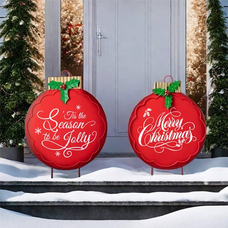 Glitzhome Metal Lantern Christmas Ornament Yard Stake Hanging Decoration