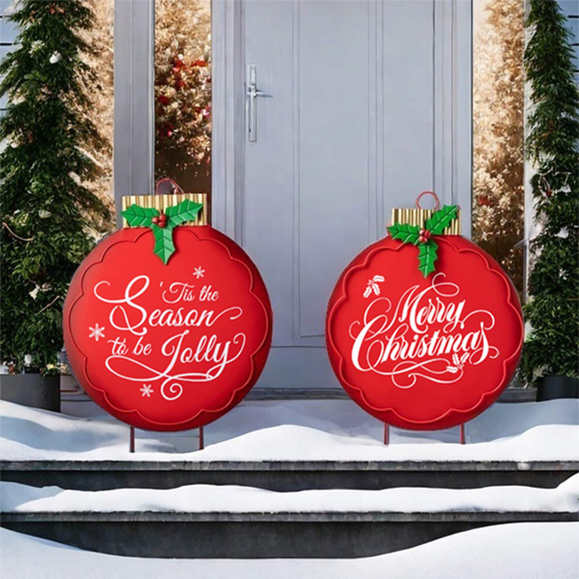 Glitzhome Metal Lantern Christmas Ornament Yard Stake Hanging Decoration