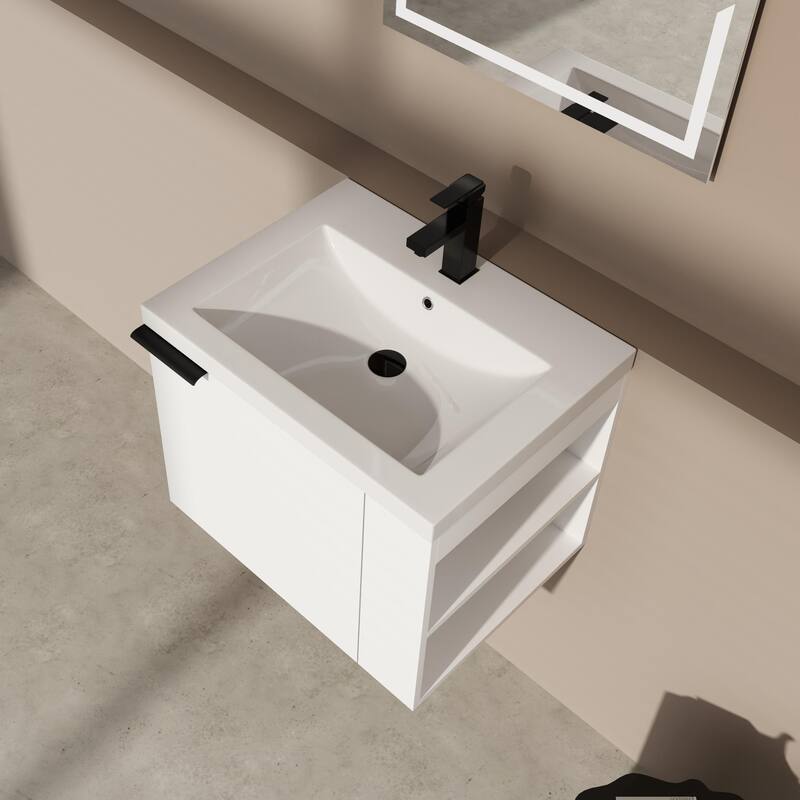 BNK 24"/48" Single Sink Bathroom Vanity with Soft Close Door and Shelf, Modern Floating Vanity