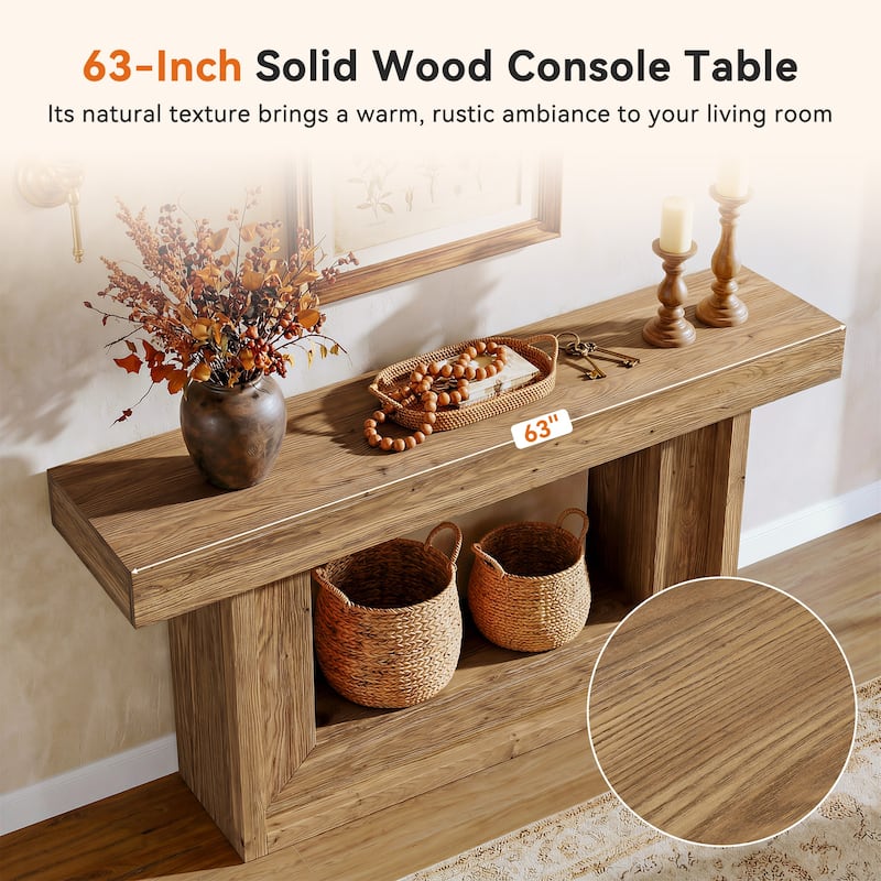 U-Shaped Solid Wood Console Table, 63-Inch Farmhouse Entryway Table