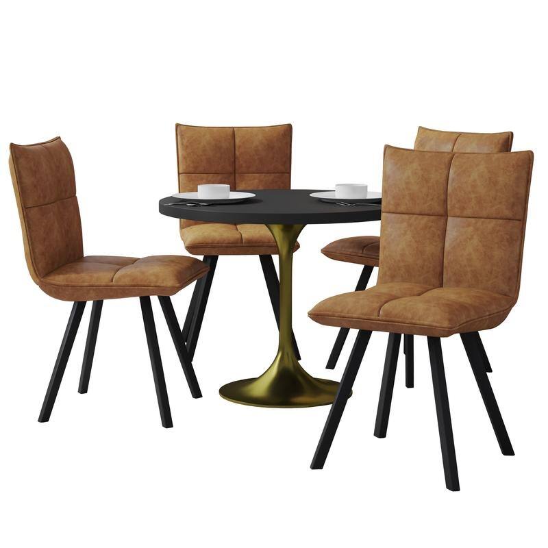 LeisureMod Wesley Contemporary Minimalist Leather Dining Chair - Sleek Metal Base Side Accent Chair for Home Kitchen Office