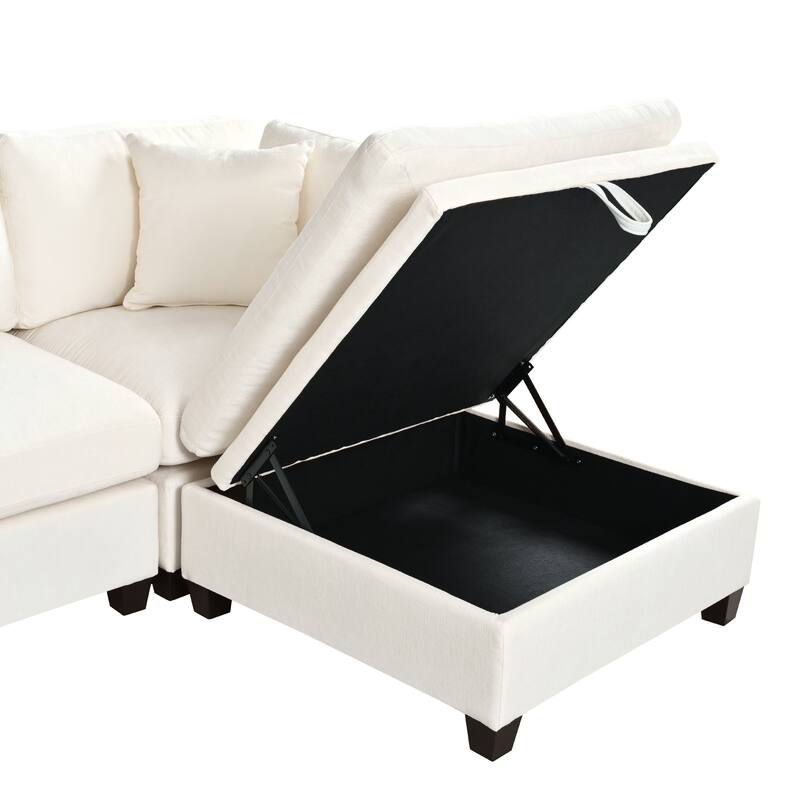 127.6" Polyester Modular L-Shaped Sectional Sofa with Ottoman