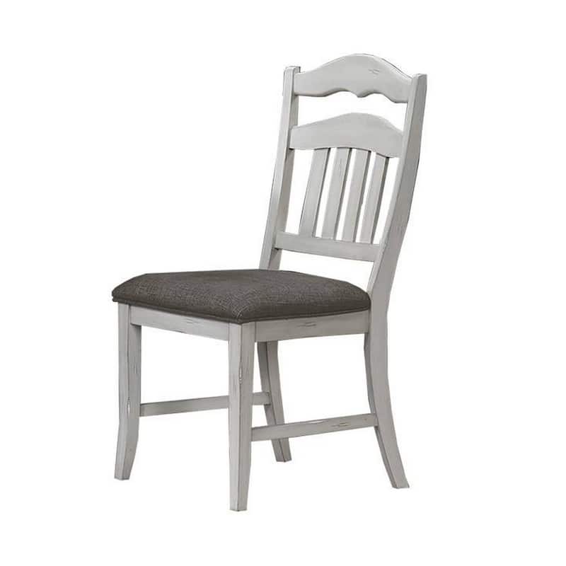 Zeke Dining Chair with Ladder Back, Classic White Wood, Gray Fabric