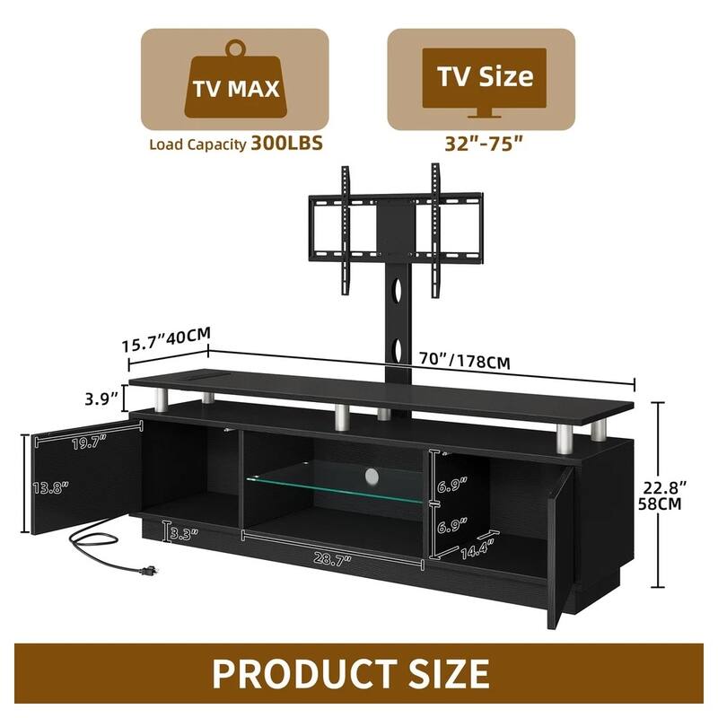 LED TV Stand for 32'' to 75'' TVs with Mount & Power Outlets - 65 inches in width