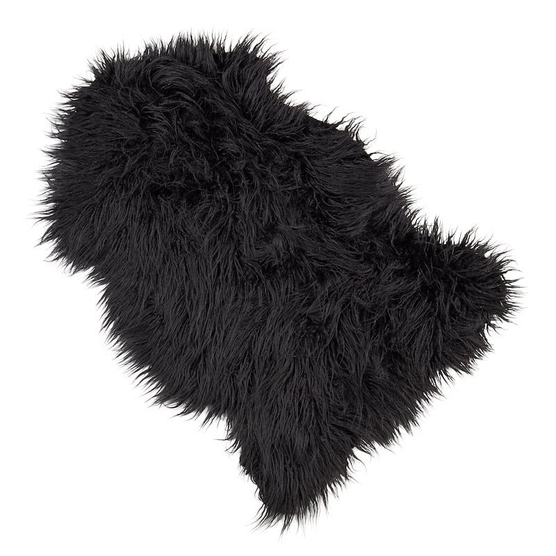 Soft Faux Mongolian Fur Rug - 24"x35" - Black
