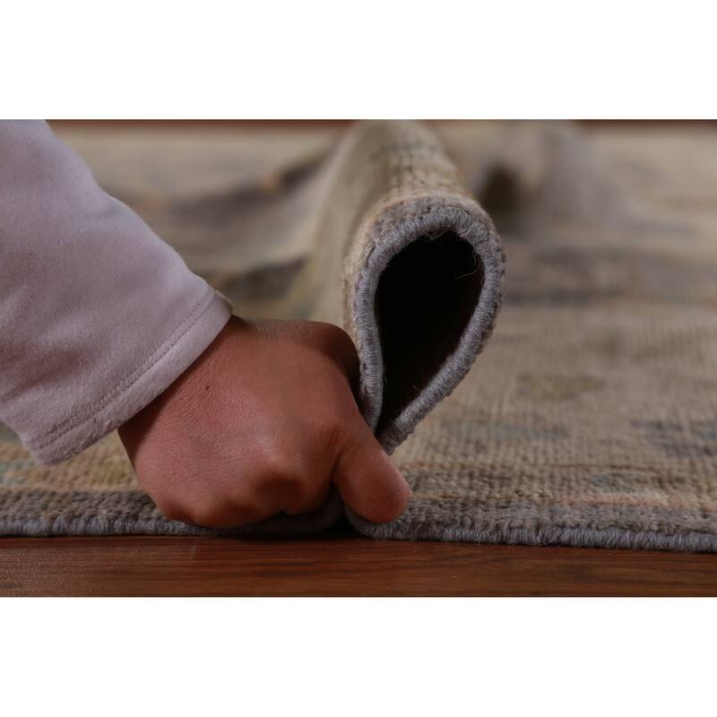 Hand Knotted Oriental 100% Wool Carpet Transitional All-Over Greys & Charcoal Oushak Area Rug - 9' 5'' X 8' 2''