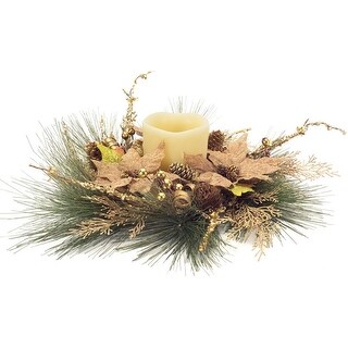 Set of 4 Rustic Lodge Natural Fall Foliage Pillar Candle Rings 19 ...