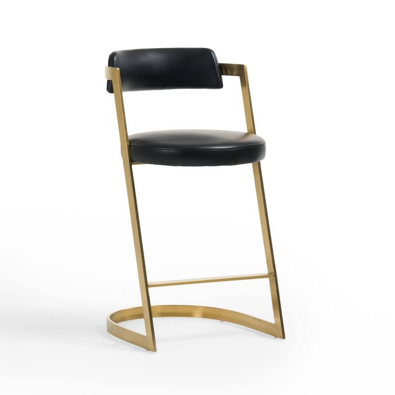 Modrest Shandra Black Pleather & Gold Counter Stool