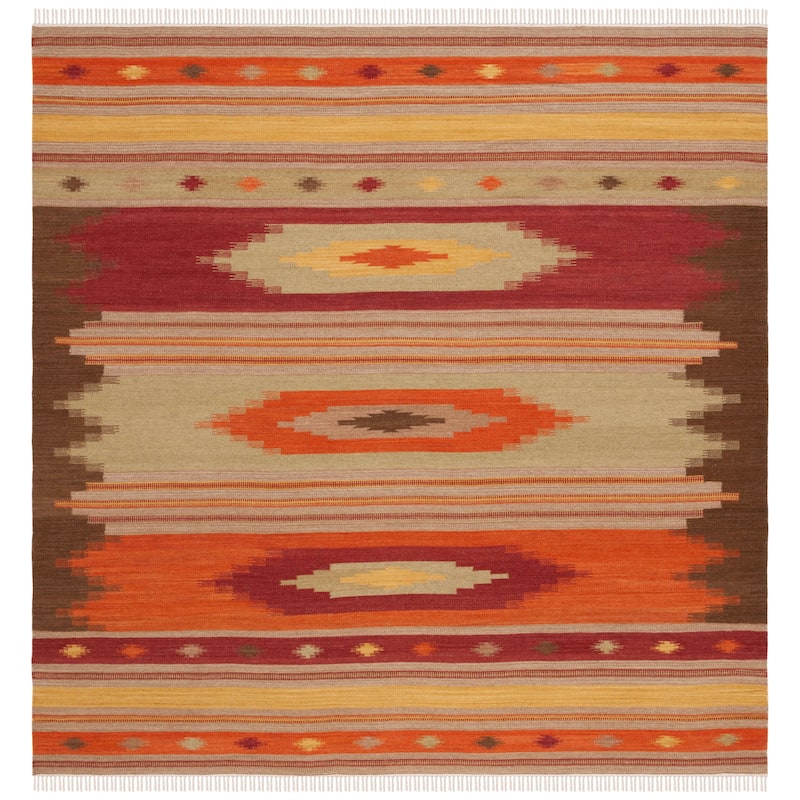 SAFAVIEH Handmade Kilim Nallely Imkea Casual Tribal Wool Rug - 5' Square - Brown/Multi