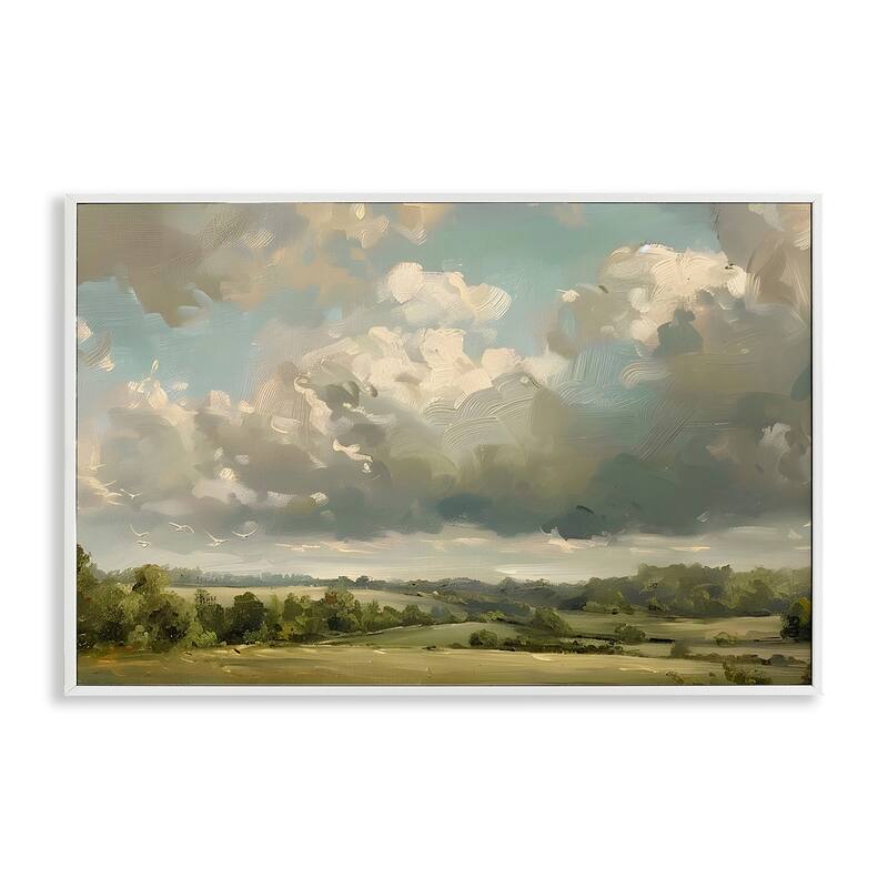 Stupell Sunlit Clouds over Countryside Framed Giclee Art Design By LSR Creative Studio - 18 x 12 - White