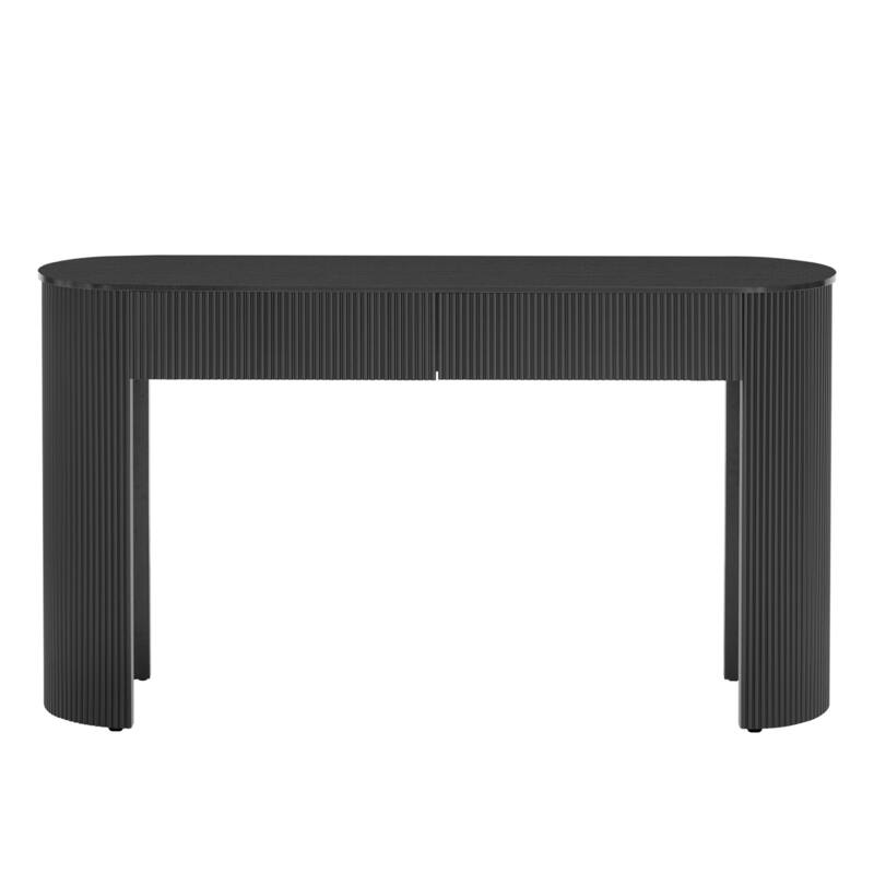 Entryway Table with Fluted Design, Modern Console Table with Storage, Oval Top and 2 Drawers for Entryway and Living Room