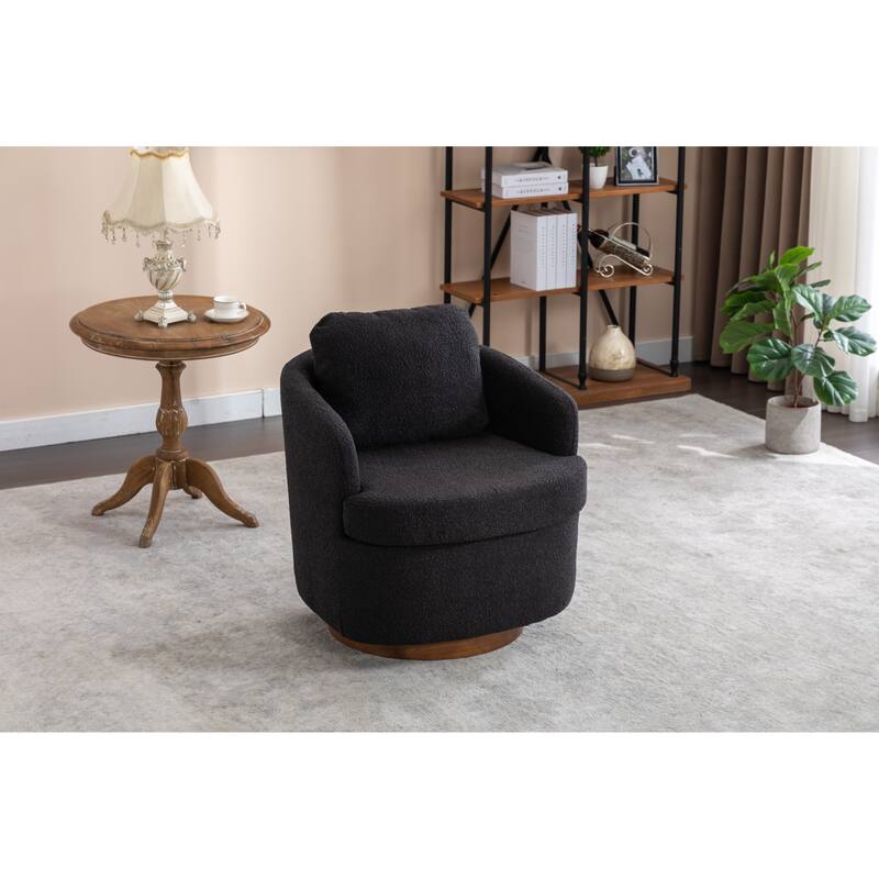Black 30.3" Swivel Accent Chair with Wood Base